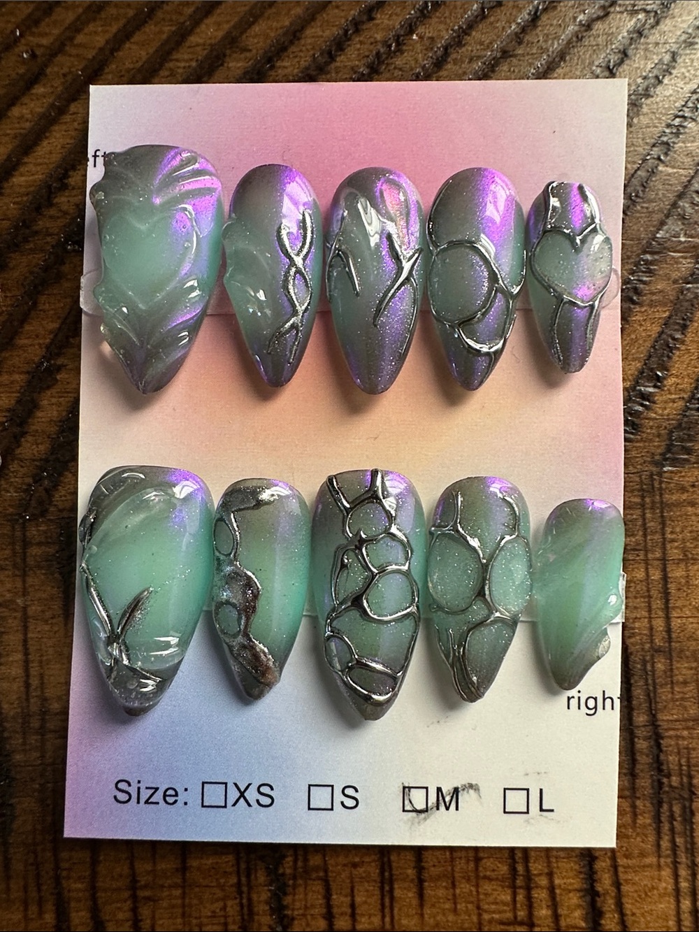 Green and Purple Iridescent Faux-Nail Set